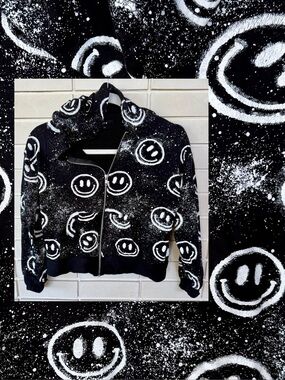 Smiley Face Zip Hoodie * Flowers by Zoe FBZ * Black * Girls Size L